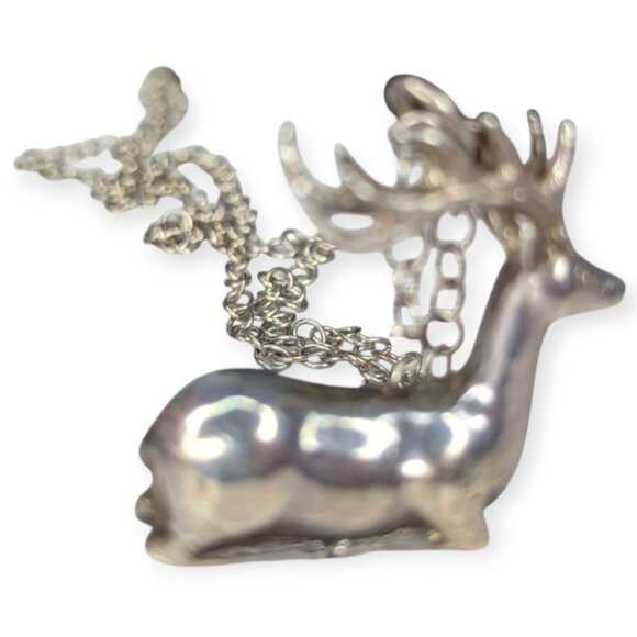Silver Plate Deer/Reindeer Pendant & Chain Necklace - Picture 5 of 14